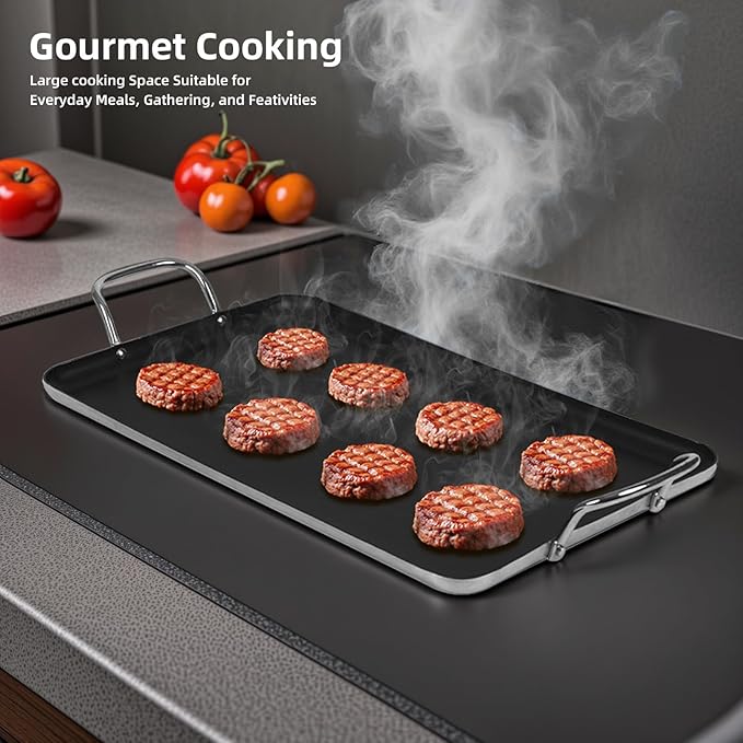 19inch Nonstick Double Griddle Pan, Comales para Tortillas Griddle Pan Burner Skillet with Handles for Stove Top - Coating & Heat Resistant for Frying, Searing, Grilling, Browning