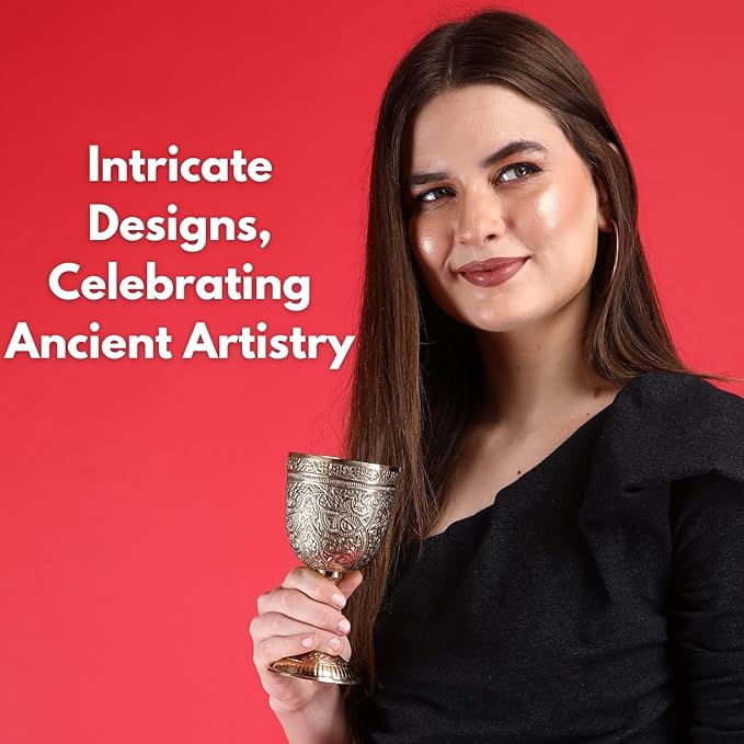 REPLICARTZ Brass Embossed Goblet of King Arthur, Medieval Decor Gothic Cup, Roman Chalice Pack of 1 (250ml)