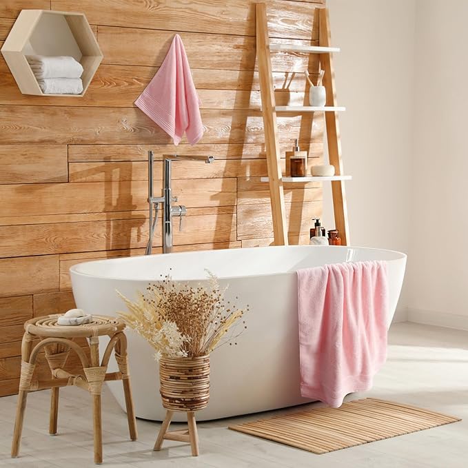 Thmyo Pack of 2 Premium Cotton Super Soft Bathroom Towels Set, 400 GSM Highly Absorbent Towel for Daily Use, Gym, Spa and Hotel, 1 Bath, 1 Hand, Pink