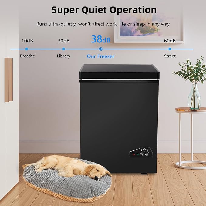 Deep Freezer 3.5 Cu.Ft, Chest Freezer with Removable Basket, Small Freezer with 6 Levels Adjustable Temperature, Quiet Mini Freezer for Home/Kitchen/Office/Garage/Bar (Black)