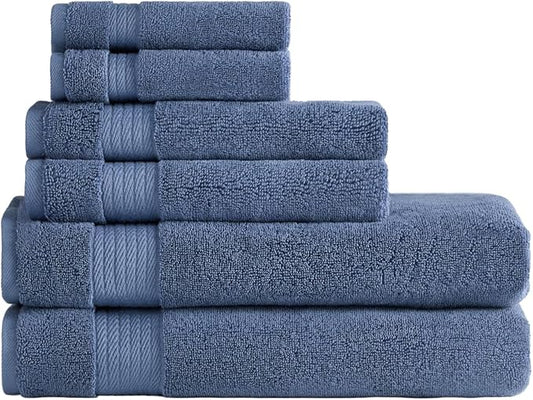 Ozdilek 6-Piece Bath Towel Set, 2 Bath, 2 Hand, 2 Wash, 100% Cotton Turkish Towels, 2 Bath Towels (30x60/550 GSM), 2 Hand Towels (16x30/575 GSM), 2 Washcloths (13x13/600 GSM) (Ocean Blue)