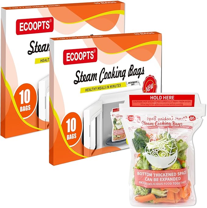 20×Steam Cooking Bags Microwave Steamer Bags Widen the Bottom Stand Upright Zipper Steam Bags for Vegetables,Potatoes and Meat (2 Pack)