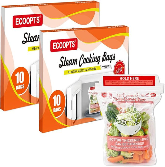 20×Steam Cooking Bags Microwave Steamer Bags Widen the Bottom Stand Upright Zipper Steam Bags for Vegetables,Potatoes and Meat (2 Pack)