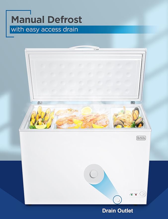 BLACK+DECKER 13 Cu. Ft. Chest Freezer, Deep Freezer with Top Opening, Freezer Chest with 2 Removable Storage Baskets, Mechanical Temperature Control, Manual Defrost, R600a Refrigerant,BCF1300E,White