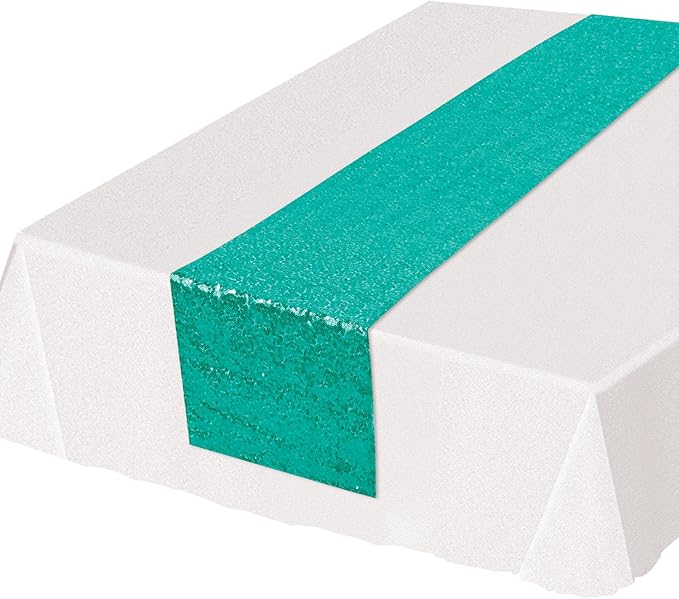 Beistle Turquoise Rectangular Shiny Sequined Table Runner