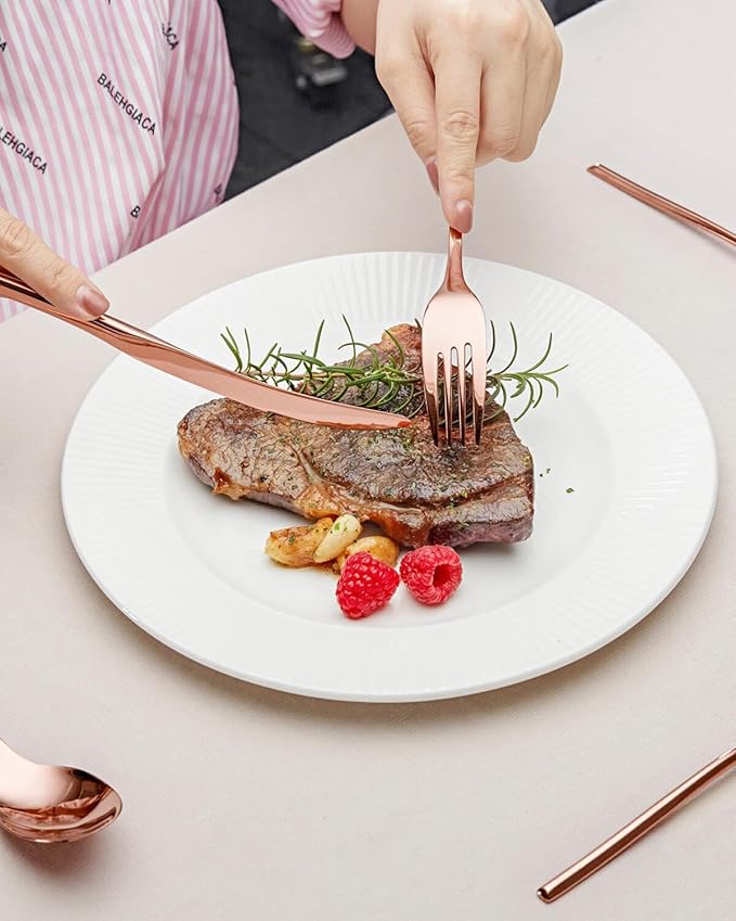 Lemeya 20-Piece Rose Gold Silverware Set for 4,Modern 18/10 Stainless Steel Flatware Set,Luxury Cutlery Set,Unique Utensils Set for Restaurant,Spoons and Forks Set,Mirror Polished,Dishwasher Safe