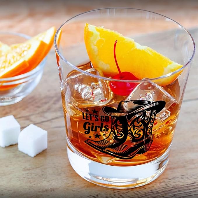 Western Cowgirl Party Whiskey Glasses 10 oz, Western Cowgirl Gifts, Let's Go Girls Bachelorette Party Old Fashioned Rocks Glasses Cup for Women Drinking Scotch Bourbon Liquor