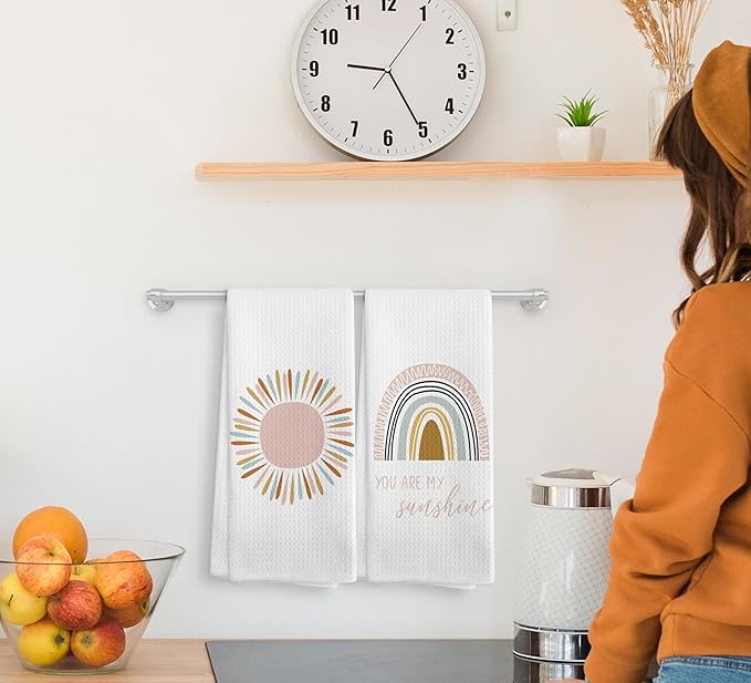 You are My Sunshine Boho Nursery Sun Sunshine Rainbow Kitchen Towels and Dishcloths Sets of 2,Boho Absorbent Drying Cloth Hand Towels Tea Towels for Bathroom Kitchen,Gifts for Girls Kids,16×24 inches