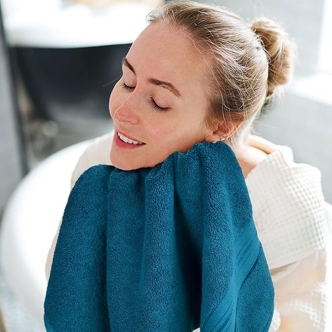 Cleanbear Cotton Hand Towel Thick Bathroom Hand Towels - 2 Pack (Peacock Blue), 13 x 28 Inches