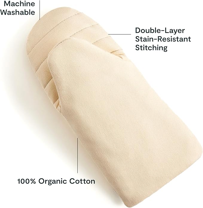 Caraway Oven Mitts - 100% Organic Cotton Oven Mitt - Double-Layer & Stain-Resistant Stitching - Safe Handling of Hot Kitchenware - Set of 2 - Cream
