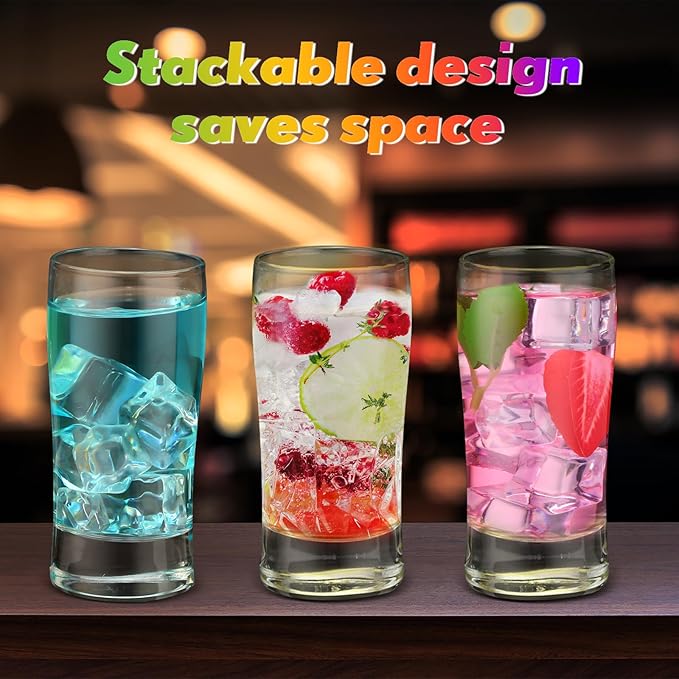 Bokon 12 Pcs Beer Glasses, Small Juice Glasses Cups Iced Tea Glasses Heavy Base Glassware Clear Glass Bulk Tumblers for Drinking Water Beer Milk Orange Juice Kids Breakfast (8 oz)