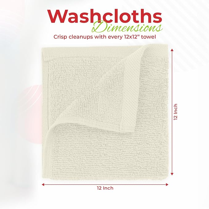 RIVERSIDE 12 Pack Washcloths - 12x12 Inches, 400 GSM, 100% Ring-Spun Cotton - Soft, Absorbent & Durable Face and Body Towels - for Bathroom, Spa, Gym, Makeup Removal & Everyday Use - Cannoli Cream