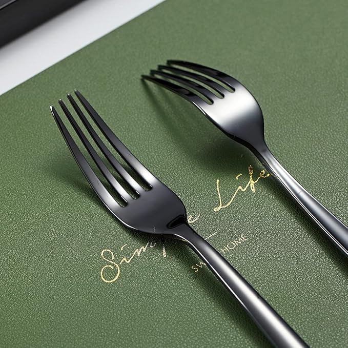 Black Dinner Forks 6 Piece, Stainless Steel 8'' Forks Silverware Set, Dessert Forks, Table Forks, Salad Forks for Home, Kitchen or Restaurant, Dishwasher Safe