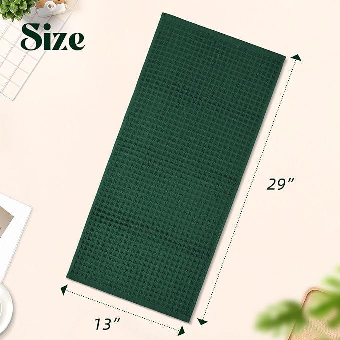 Jacquotha Waffle Hand Towels Set of 5 (Hunter-Green) – Cotton, Quick Dry, Lint Free, 13” x 29”, Christmas Bathroom Decor & Kitchen Towels