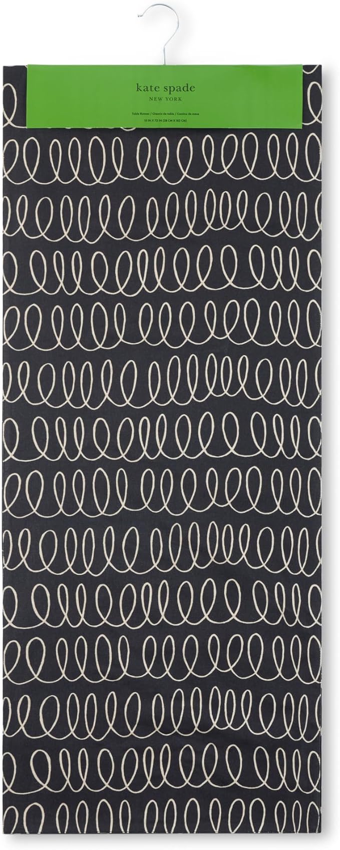 Kate Spade New York in The Loop & Joy Dot Reversible Table Runner, 100% Cotton, Machine Washable, Black/Beige, 15"x108"