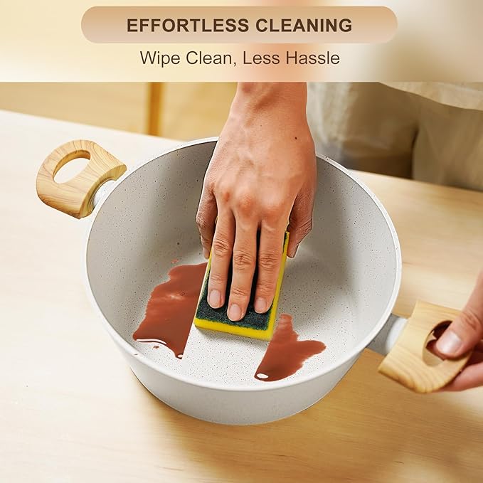 EWFEN 25 Pcs Pots and Pans Set, Nonstick Ceramic Cookware Sets, Healthy Non-Toxic, Large Capacity, Induction Compatible, Cooking Set with Frying Pans & Saucepans, PFAS/PTFE/PFOA Free, Cream White