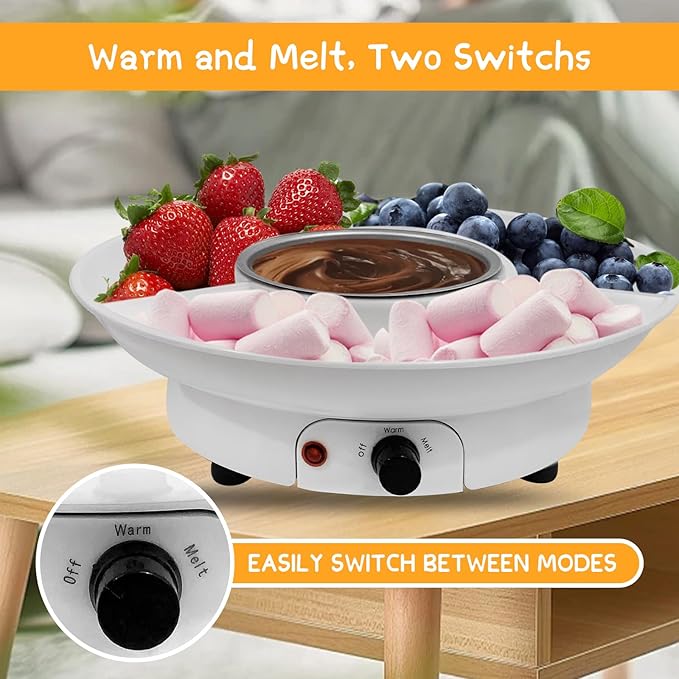 Fondue Pot Electric Set for Chocolate and Nacho Cheese, Chocolate Fondue Kit with Dipping Forks, Temperature Control, 9-ounce Detachable Bowl, Gift Set Date Night Idea Movie Night Game Night Gift Set