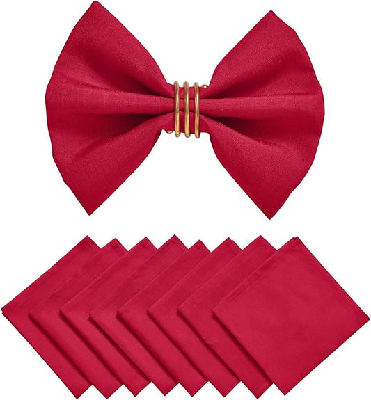 Cloth Napkin Set of 8 Square Washable Reusable Linen Fabric Polyester for Kitchen Dinner Dining Restaurants Wedding Party Banquet Table(DarkRed-A/17x17 Inch)