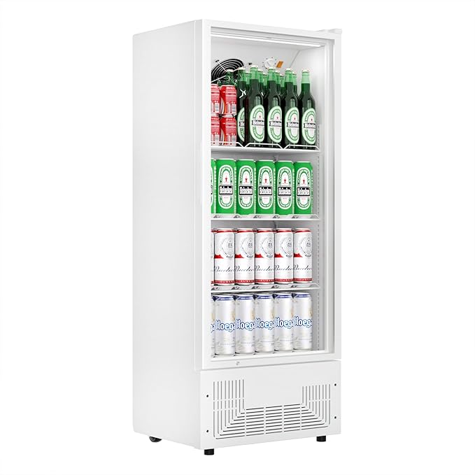 6.5 Cu.Ft Commercial Beverage Refrigerator Glass Door Upright Drink Cooler Display Fridge with Adjustable Shelves and LED Light for Restaurant Bar Store Office White