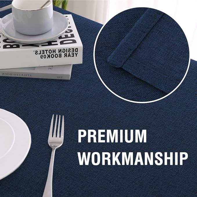 H.VERSAILTEX Linen Textured Tablecloth 60 x 120 Waterproof Decorative Table Cloth Spill-Proof Linen Look Cover for Party Table Extra Soft and Thick Fabric Wrinkle Free, Heather Navy