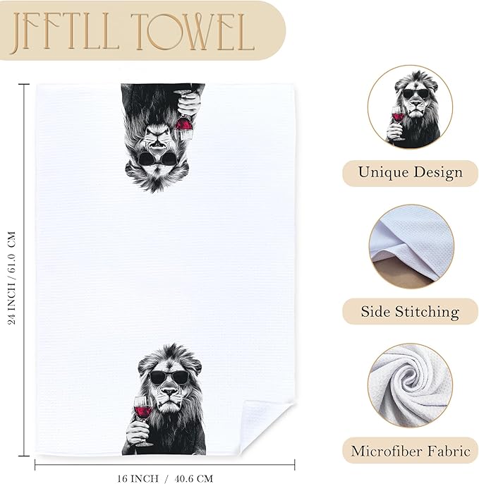Funny Lion Kitchen Towels, Lion Lover Gifts Dish Tea Towels for Home Bar Kitchen, Wine Lover Gifts, Funny Hand Towels for Bathroom,16x24 Inch