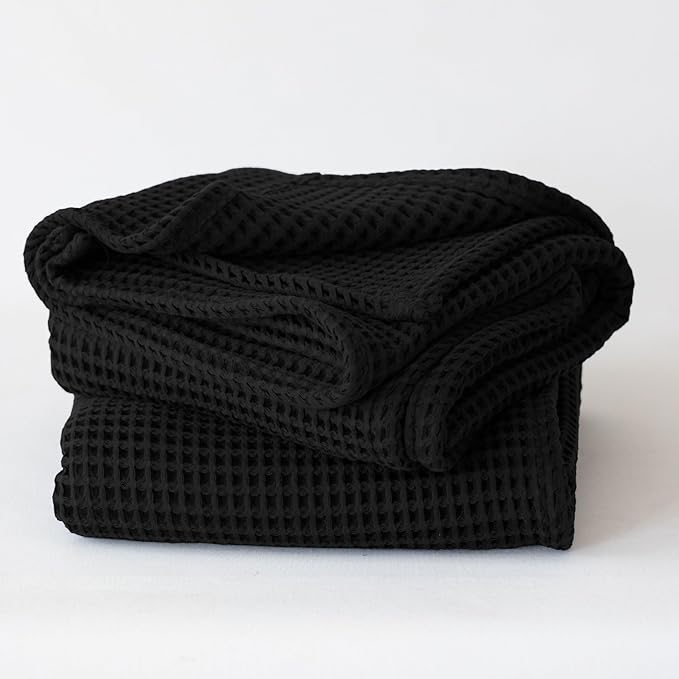 Premium Black Waffle Bath Towels Pack of 2 Extra Large 35x71 inch - 100% Turkish Cotton, Waffle Weave, Quick Dry, Lint Free, Oversized, Thin Bath Sheet Towel (Black, Set of 2 Bath Towels)