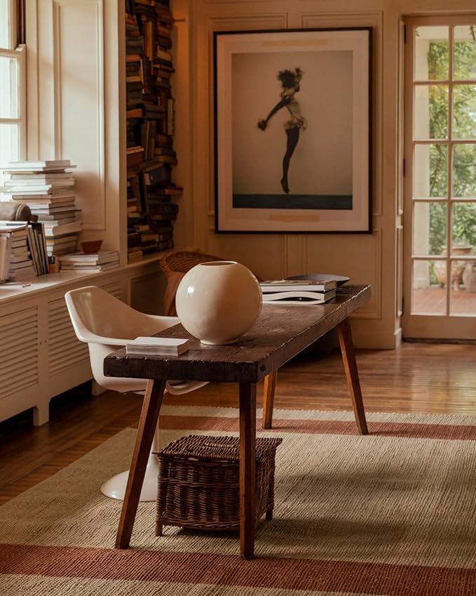 Loloi Leanne Ford Weatherstaff Collection WTS-02 Natural/Brick 7'-9" x 9'-9" Area Rug Jute, Striped, Neutral, Living Room, Bedroom, Dining Room