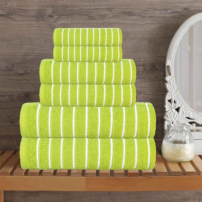 CASA COPENHAGEN Ecstatic 6 Pieces Towel Set- Lime Green, 600 GSM 2 Bath Towel 2 Hand Towel 2 Washcloth, Designed in Denmark Made of Soft Egyptian Cotton for Bathroom, Kitchen & Shower.