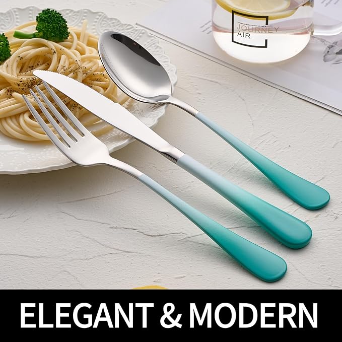 20-Pieces Color Silverware Sets for 4,Green and White Handle Stainless Steel Cutlery Set, Include Forks Spoons and Knives Set, Dishwasher Safe Utensil Sets for Home Restaurant