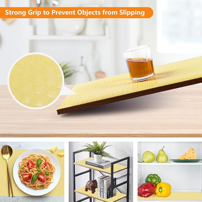 Shelf Liners for Kitchen Cabinets Refrigerator Liners Waterproof & Oil-Proof Kitchen Cupboard Liner Non Adhesive Drawer Mats Cabinet Liners for Shelves -Yellow Beige 11.8 x 236.2 Inches