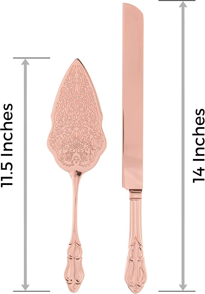 Ella Celebration Cake Knife & Server Set, Rose Gold Cake Cutting Sets for Wedding, Anniversary, Vintage Filigree Party Supplies Decor (Rose Gold)
