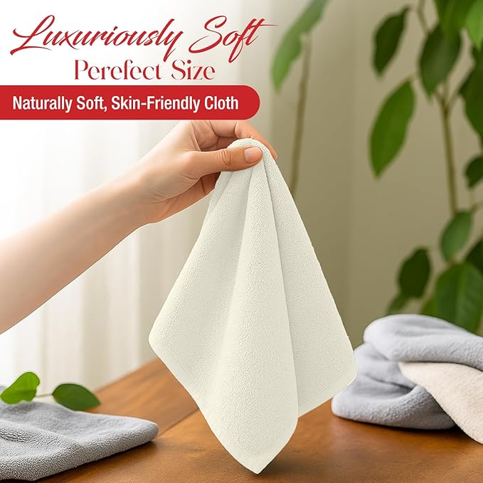 RIVERSIDE 12 Pack Washcloths - 12x12 Inches, 400 GSM, 100% Ring-Spun Cotton - Soft, Absorbent & Durable Face and Body Towels - for Bathroom, Spa, Gym, Makeup Removal & Everyday Use - Cannoli Cream