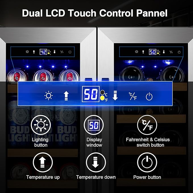 24 Inch Upgraded Wine and Beverage Refrigerator– Dual Zone Beverage Cooler with Glass Door | Under Counter or Freestanding | Large Capacity, Advanced Cooling System & Carbon Purification