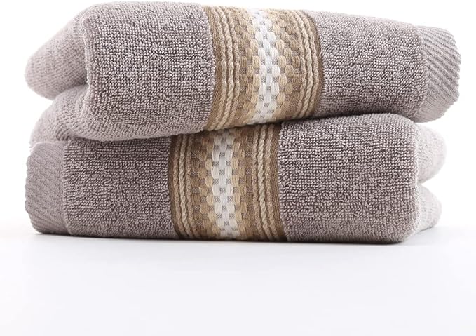 YiLUOMO Hand Towels Textured Striped Pattern 100% Cotton Soft Highly Absorbent Hand Towel for Bathroom 13 x 29 Inch (Brown, 2-Pack)