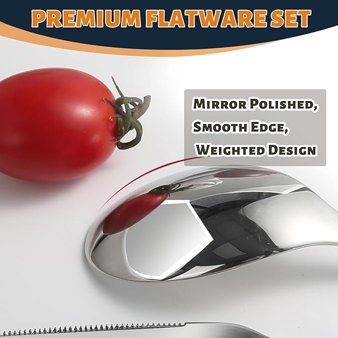 Silverware Set for 6, Heavy Duty Stainless Steel Cutlery Set Flatware Set,30 Piece Premium Silverware, Mirror Polished Modern Cutlery include Fork Knife Spoon Set,Dishwasher Safe