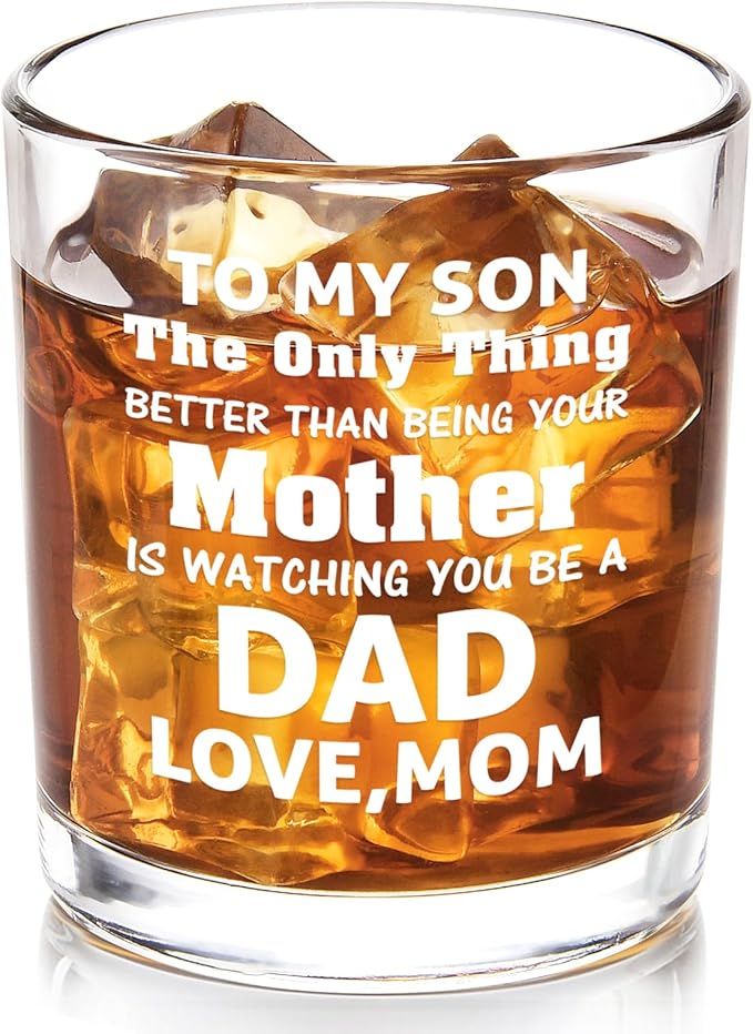 Futtumy Son Gifts from Mom, To My Son Watching You Be a Dad Whiskey Glass, Birthday Christmas Fathers Day Dad to Be Gifts, 10 OZ Old Fashioned Glass