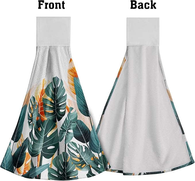Giwawa Palm Leaves Hanging Kitchen Towels Tropical Leaf Dish Cloth Tie Towels 2 Pcs Hand Towel Tea Bar Dry Towel for Bathroom Laundry Room