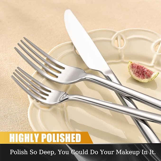 40-Piece Silverware Set, Heavy-Duty Stainless Steel Flatware Set for 8, Cutlery Set with Modern Round Handle, Mirror Polished Silverware for Home, Wedding, Restaurant, Dishwasher Safe