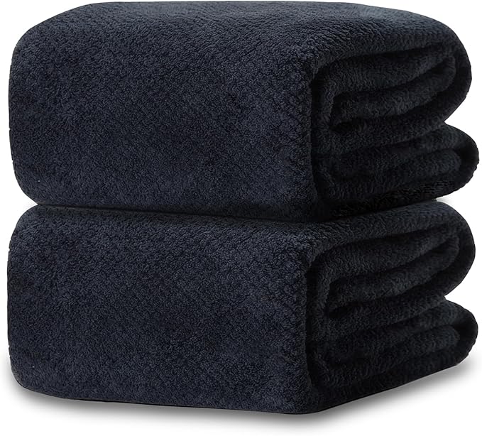 2 Pack 40"x 80" Extra Large Bath Towel Sheet Set, Oversized Bath Sheet Towels for Adults Soft Highly Absorbent Quick Dry Towels Set for Bathroom Hotel Spa Black