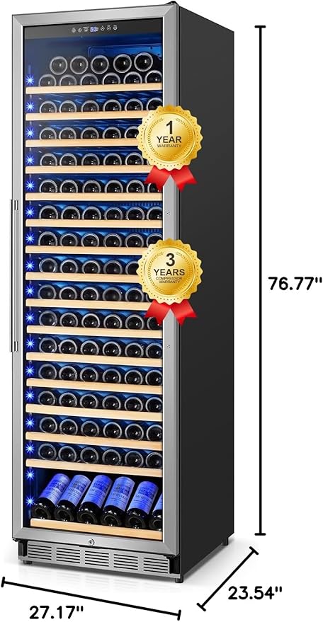 Wine Fridge 24 Inch, 190 Bottles Freestanding or Built-in Wine Cooler Refrigerator with Sliding Rail Shelves, Professional Wine Cellar Low Noise with Upgraded Reversible Door