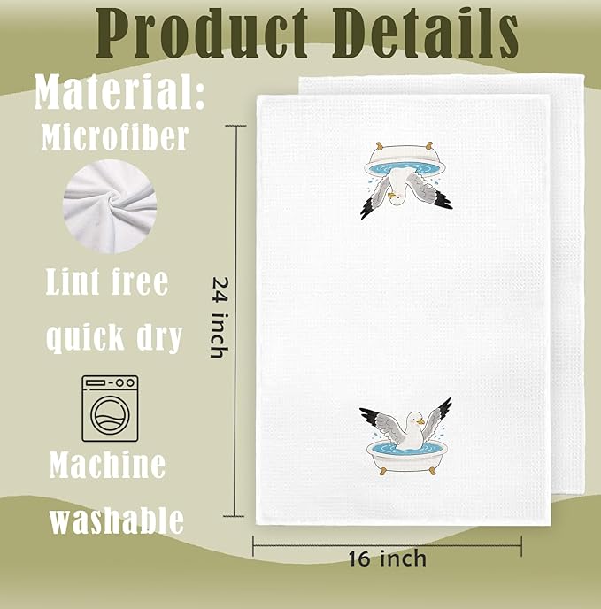 Seagull Beach Hand Towels -Set of 2, Seagulls Gifts for Bird Lovers, Seagull Bird Decor, Coastal Nautical Beach Sea Gull Decorative Hand Dish Tea Towels for Kitchen Bathroom, 16x24 Inch