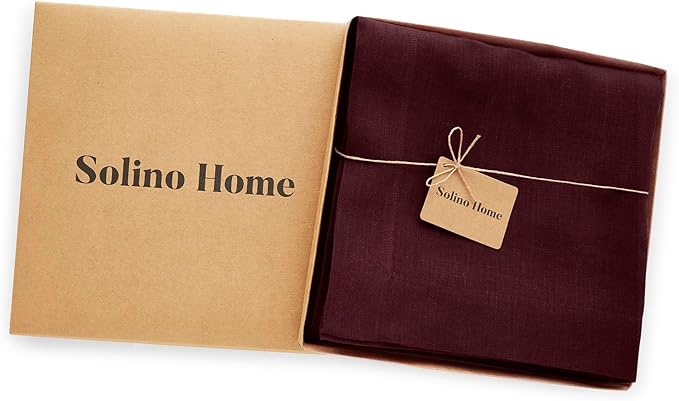 Solino Home Burgundy Linen Tablecloth 70 x 70 Inch - 100% Pure Linen Square Table Cloth - Sonoma, Machine Washable Tablecloth for Christmas, New Year
