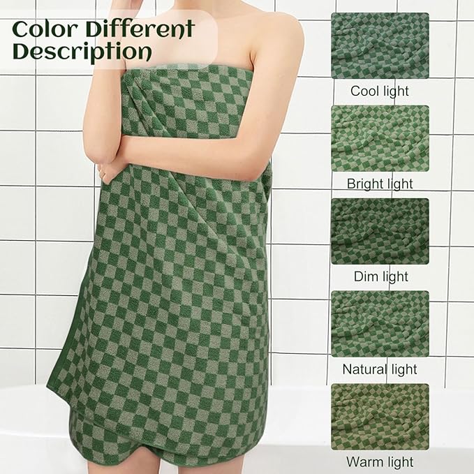 Jacquotha Luxury Bath Towels for Bathroom Green Checkered (54x28 Inches) - Cotton Soft Absorbent Shower Towels 2 Pack Daily Use Lightweigt, Quick Dry, Decorative