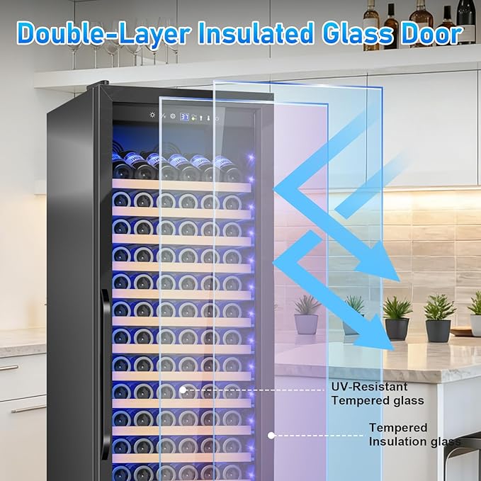 24" Wine Cooler Refrigerator Black, 24 Inch Wide Large Capacity Freestanding/Built in Wine Fridge for 176 Bottles with Safety Lock, Professional Wine Cellar with Glass Door