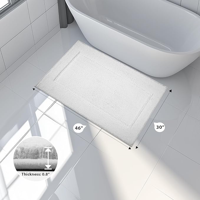 Bathroom Rugs 30" x 46", Non-Slip Extra Soft Absorbent Bath Rugs, Machine Washable Quick Dry Bath Mats for Bathroom Floor, Shower, Bathtub and Sink, White
