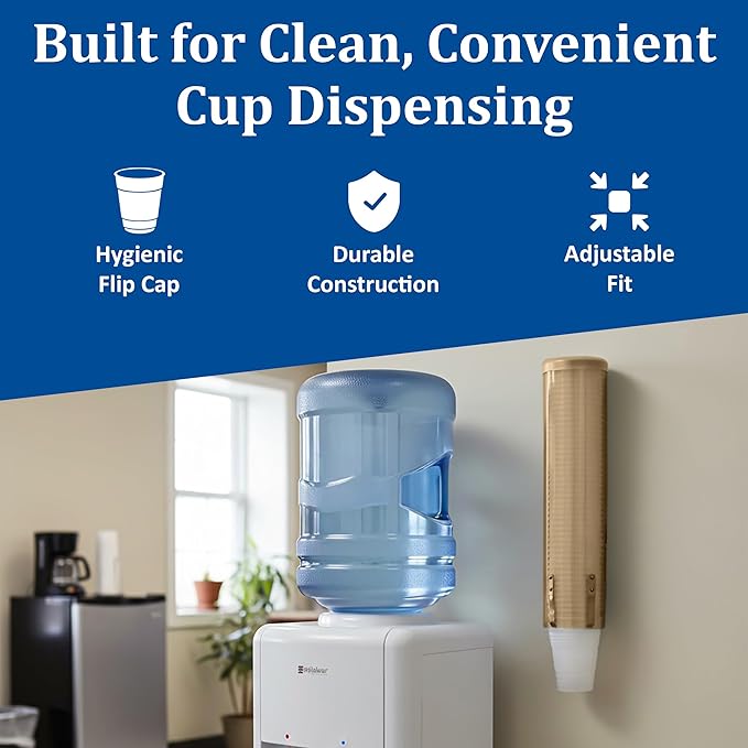 San Jamar Large Pull-Type Cup Dispenser 6-12 Oz. Flat Cups, 4.5 - 7 Oz Cone Cupz with Flip Cap for Restaurants, Home, and Office, Plastic, 16 Inches, Brown