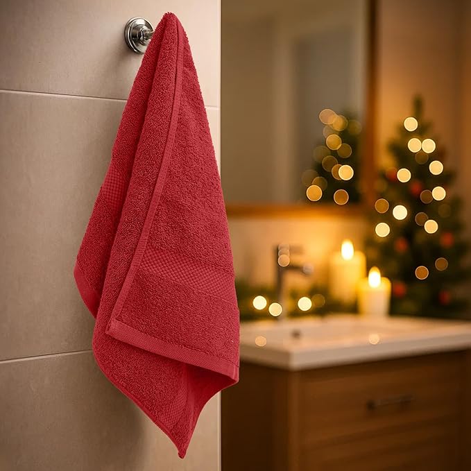 DAN RIVER 6-Pack Premium Christmas Hand Towels (16x28 Inches) - 100% Cotton, Ultra Soft, Lightweight, Highly Absorbent Towels for Bathroom, Gym, Salon, Hotel, and Travel - 550 GSM - Red & Green Combo