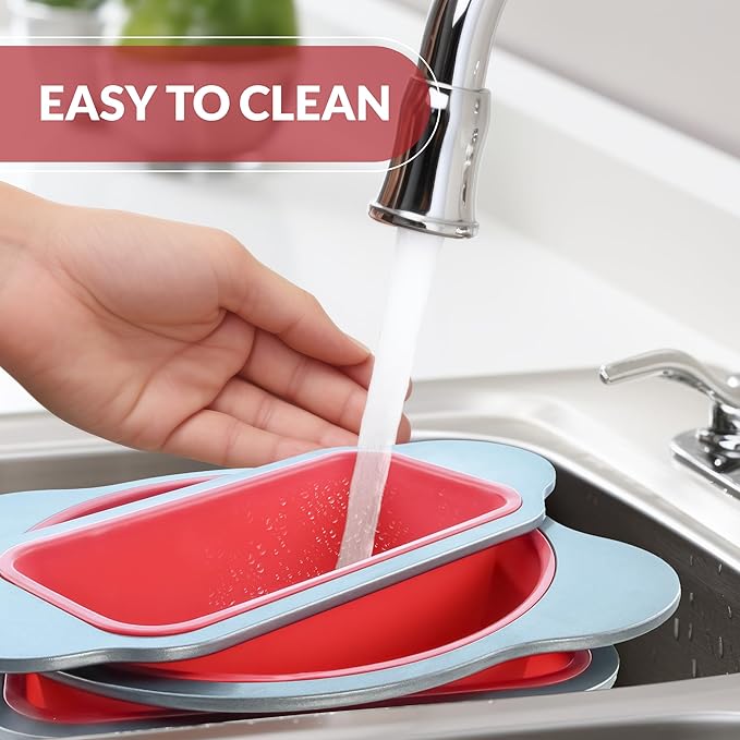 Boxiki Kitchen Silicone Baking Pans Set. 3 PCS Professional Non-Stick Baking Cake Pans Set includes Silicone Round Cake Pan, Square Cake Pan and Bread Loaf Pan.