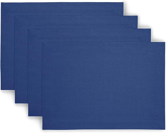 Solino Home Linen Placemats Set of 4 - Indigo Blue Placemats 14 x 19 Inch - 100% Pure Linen Table Place Mats for Holiday, Winter, New Year - Fete