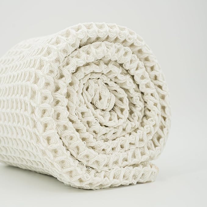 Luxury Organic Japanese Cotton Waffle Bath Towel | Thick, Absorbent, Quick Dry Bathroom Towels for Shower, Sauna, Onsen| Hotel & Spa Quality, Gift-Ready (Shell White, Face Towel, 16" x 16")